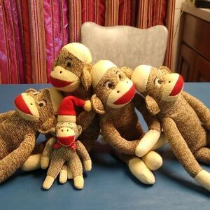 Sock Monkey Plush Toy Set - Bunch of Monkeys and Small Tree Ornament (5)